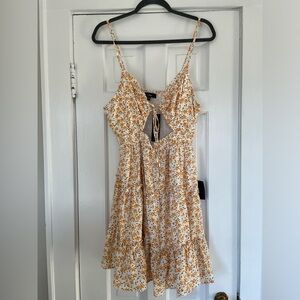 Lulu's Cream and Orange Floral Backless Dress
